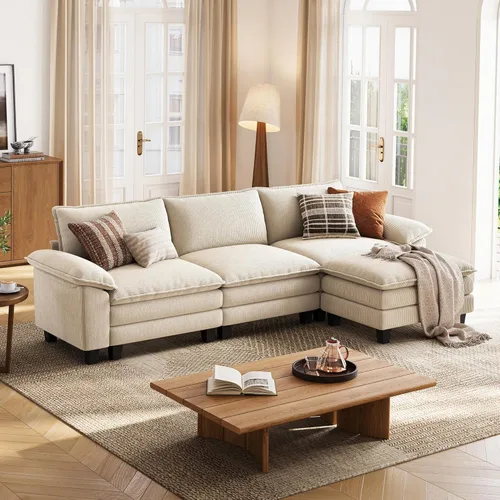 Vista 42 de LINSY HOME Cloud Sofa - Silla decorativa con tumbona otomana para interiores, sofá de pana perfecta para sala de estar, apartamento, oficina, beige