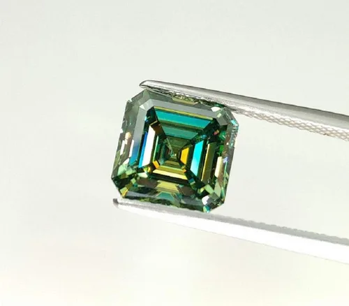 Vista 3 de ERAA Jewel Moissanita suelta 5.00 quilates, piedra de moissanita de color verde, claridad VVS1, piedra preciosa brillante de corte Asscher