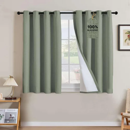 Vista 14 de H.VERSAILTEX Cortinas 100% opacas con aislamiento térmico, texturizadas, de lino, con bloqueo completo de calor y luz, para sala de estar y Negro