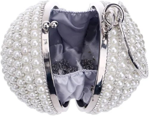 Vista 6 de Bolso de noche para mujer, bola redonda, bolso de boda, bolso de perlas artificiales Negro
