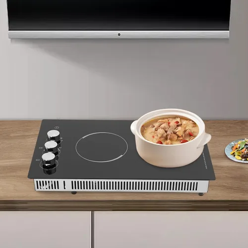 Vista 3 de Cocina de cerámica, 20 x 12 pulgadas, 2 quemadores integrados, estufa eléctrica con control táctil, temporizador de bloqueo infantil, estufa