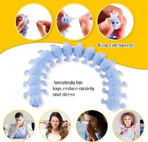 Vista 5 de Sumind 6 piezas de oruga - Juguete para ansiedad elástico, luminoso, sensorial, cuerda elástica, colorido, artículos de regalo para el día del niño