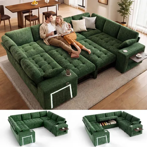 Vista 16 de Sofá modular modular de 86 pulgadas en forma de L, 5 asientos con cama Beige