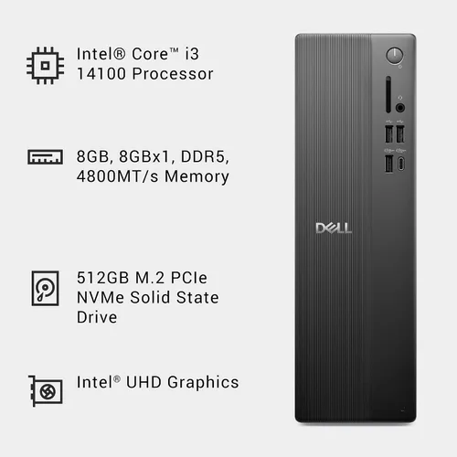 Vista 8 de Dell Slim Desktop ECS1250 - Procesador Intel Core i3 14100, 8 GB de RAM DDR5, SSD de 512 GB, WiFi 6, gráficos Intel UHD 730, Windows 11 Home