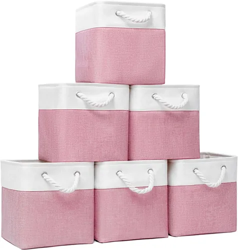 Vista 6 de Fabric Storage Cubes, 11 inch cube storage bin with Handles, 11x11cube storage organizer bins, Collapsible Storage Bins for Shelves and Home, Cubby