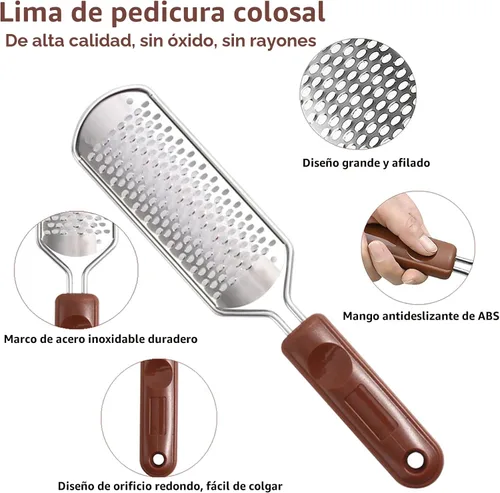 Vista 2 de Raspa de pie colosal y afeitadora de callos con mango de madera (10 cabezales de repuesto y 1 lima), kit de lima de pie de pedicura, raspador