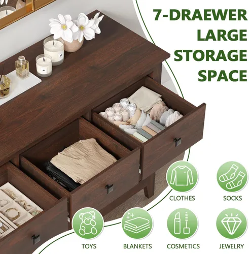 Vista 3 de Vikiullf Cómoda de 7 cajones – Cómoda de granja para dormitorio, cómoda rústica de madera, armario de almacenamiento para dormitorio, sala de estar