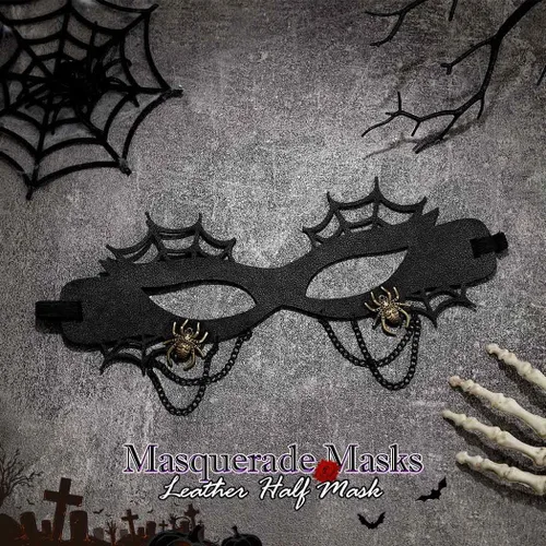 Vista 6 de Nicute Máscara de cuero negro para mujer, máscara de calavera para mascarada, máscaras faciales de flores, máscara de Halloween, fiesta de cosplay