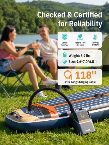 Vista 13 de Niphean Paddle Board Electric Pump with Battery 50PSI Rechargeable Air Pump