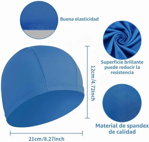 Vista 6 de 4 gorras elásticas de natación para mujeres, hombres y niños, tela duradera, no impermeable, gorra de piscina elástica 2 negro y 2 azul