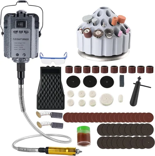 Vista 12 de DZQ Amoladora de eje flexible de 380 W con pedal de pie, kit de herramientas rotativas de 500 a 20,000 RPM con portabrocas de 3 mandíbulas y 83