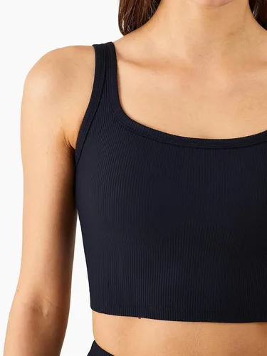 Vista 3 de Chilylori Brasier deportivo sin costuras para mujer, camiseta corta de entrenamiento acanalada, acolchada, sin varillas, soporte medio, sin mangas