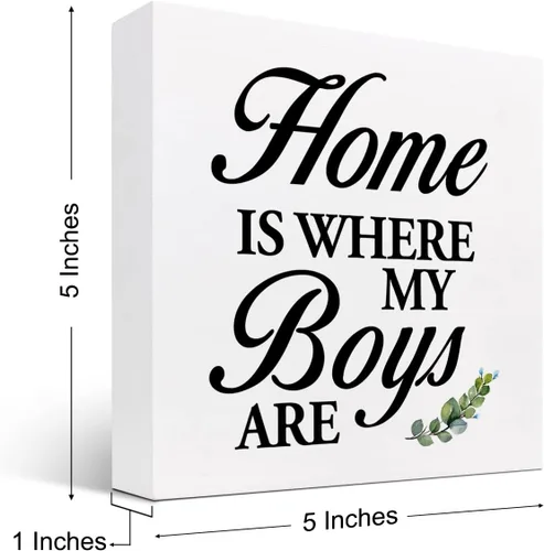 Vista 2 de Letrero de madera con texto en inglés «Home is Where My Boys Are », regalos para la nueva mamá, ideas divertidas para el día de la madre, con cita