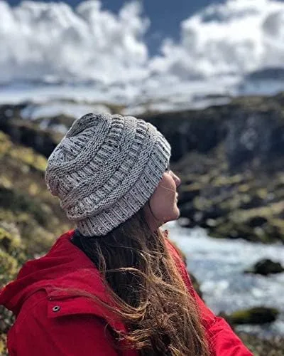 Vista 4 de Funky Junque Gorros de mujer con confeti de punto trenzado de ganchillo Skullies Tobogan grueso suave cálido invierno sombrero de moda