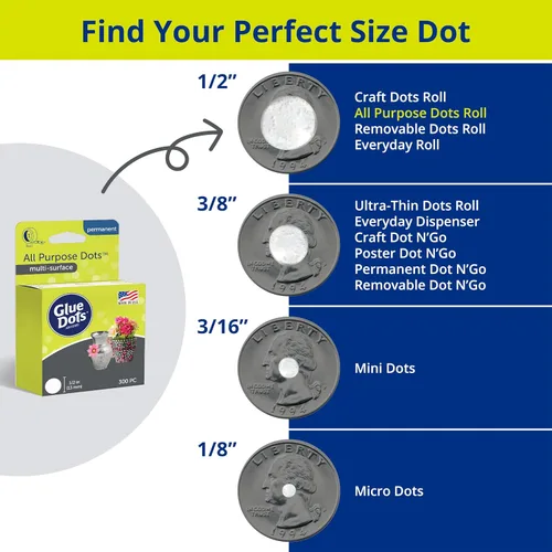 Vista 4 de Glue Dots, Puntos multiusos, permanentes, multisuperficie, de doble cara, 1/2 pulgada, .5 pulgadas, 900 puntos, cinta adhesiva para manualidades