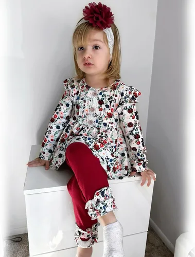Vista 2 de HINTINA Conjunto de ropa de 2 piezas para niña pequeña con volantes y manga larga