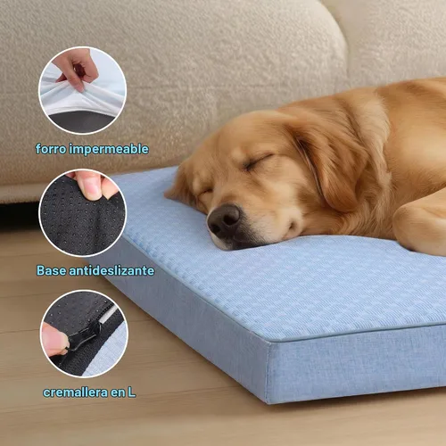 Vista 4 de Cama refrescante para perros grandes, cama ortopédica de espuma viscoelástica para mascotas con funda extraíble lavable, ideal para perros Azul