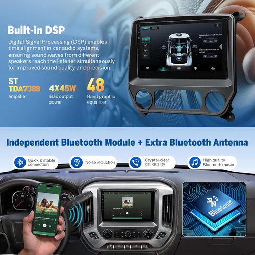 Vista 6 de Eonon Estéreo de coche de 10.1 pulgadas para Chevy Chevrolet Silverado/GMC Sierra 2014-2018, 2015 Silverado Radio CarPlay y Android Auto Head Unit