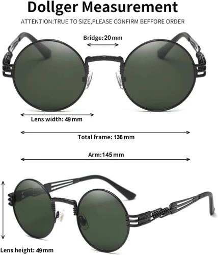 Vista 43 de Dollger Gafas de sol redondas Steampunk con marco de metal