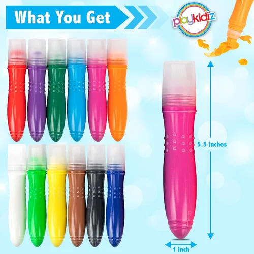 Vista 3 de 12 pinceles de pintura exprimibles de colores clásicos para niños, pincel de pintura de témpera, varios colores divertidos para niños pequeños