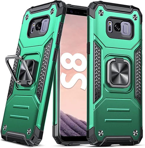 Vista 86 de DASFOND Diseñada para funda Galaxy S8 con soporte, anillo metálico giratorio mejorado de 360°, soporte kickstand de grado militar, resistente a