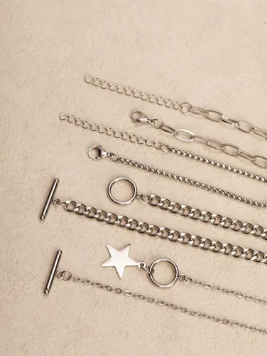Vista 7 de Sacina Conjunto de pulsera de eslabones de estrella, pulsera gótica Emo Punk Grunge Y2k Plateado