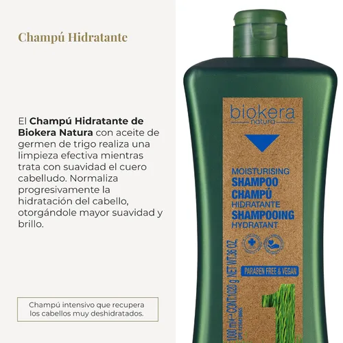 Vista 2 de Salerm Biokera Natura Champú Hidratante, 36 onzas / 33.8 fl oz