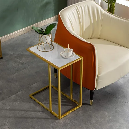 Vista 2 de Mesa auxiliar de sofá moderna en forma de C, estilo de ocio, multifuncional, para café, laptop, tableta, comedor, sala de estar, decoración