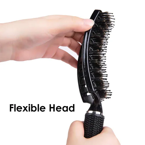 Vista 5 de ThickTails Cepillo curvado ventilado de cerdas de jabalí para secar con soplado, desenredar y peinar cabello rizado y grueso (paquete de 2)