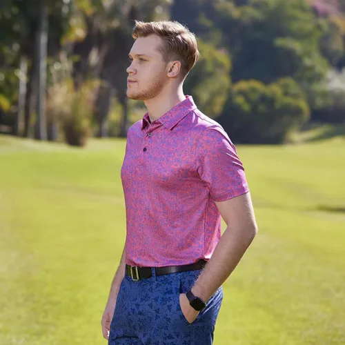 Vista 3 de Golf Shirts for Men Dry Fit Short Sleeve Print Performance Moisture Wicking Polo Shirt