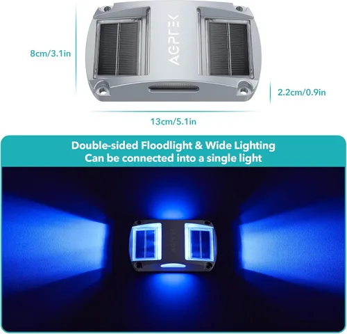 Vista 6 de AGPTEK Luces Solares para Entrada de Vehículos 1 Paquete, Luces Marcadoras Solares LED Impermeables para Cubierta al Aire Libre, Muelle, Marina