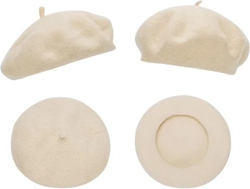 Vista 2 de INOGIH Boina francesa de mezcla de lana para mujer, gorro sólido elástico, boina cálida de invierno
