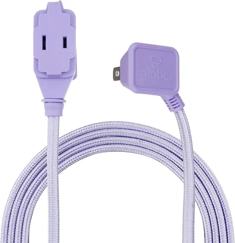 Vista 7 de GLOBE Electric 22892 Designer Series - Cable de extensión de tela de 9 pies, 3 salidas polarizadas, enchufe de ángulo recto, 125 voltios, morado