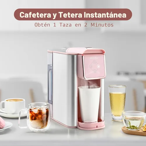 Vista 2 de Mecity Cafetera Rosa 3 en 1 Máquina de Café de Una Sola Porción, Para Cápsulas de Café de Fondo Plano, Café Molido, Taza de 6 a 10 Onzas, Depósito