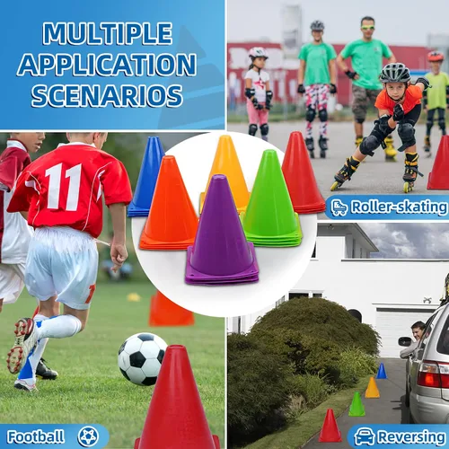 Vista 2 de Win SPORTS Juego de conos de tráfico de plástico para entrenamiento, conos de agilidad para interiores y exteriores y eventos festivos