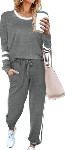 Vista 119 de Aloodor conjunto deportivo de 2 piezas para mujer, con sudadera con cuello redondo, sin botones