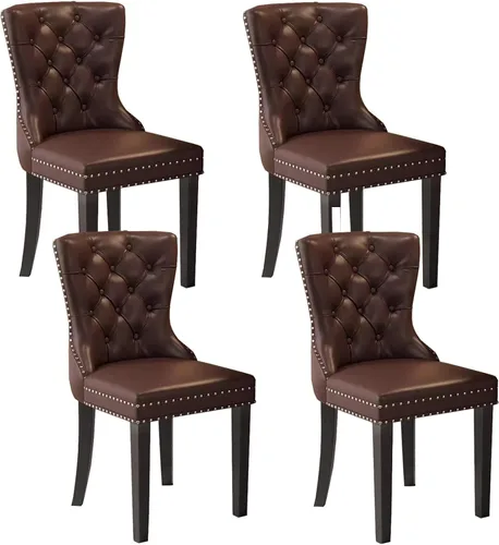 Vista 15 de Juego de sillas de comedor, sillas de comedor tapizadas de cuero, cómodas sillas de cocina, silla de vestíbulo con patas de madera resistentes