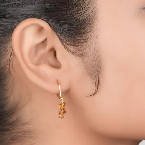 Vista 3 de Gempires - Aretes de cristal citrino con cierre de palanca de piedra natal de noviembre, hipoalergénicos, chapados en oro, ligeros aretes colgantes