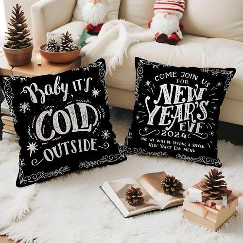 Vista 4 de MIRLEWAIY Paquete de 4 fundas de almohada de 18 x 18 pulgadas, diseño de reno de Navidad, muñeco de nieve de granja, feliz Navidad, feliz año nuevo