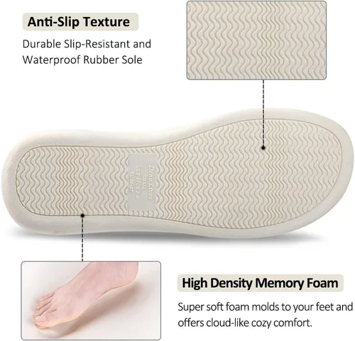 Vista 3 de DL Pantuflas de punta abierta con banda cruzada para mujer, pantuflas de espuma viscoelástica para el hogar con soporte de arco para interiores