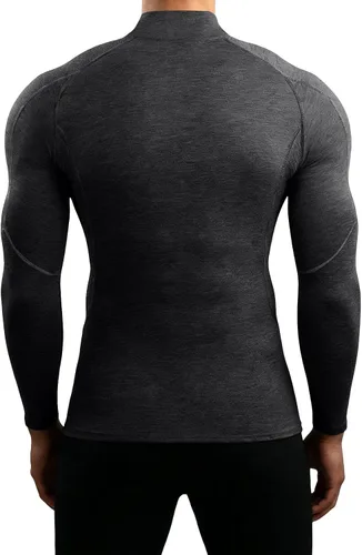 Vista 2 de Camisa de compresión para hombre, cuello alto falso raglán de manga larga, camiseta interior elástica de capa base atlética