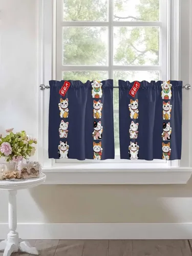 Vista 5 de Cortinas japonesas Noren para ventana de 24 pulgadas de largo, juego de 2 paneles, cortinas de cocina con bolsillo para cortinero, cortinas