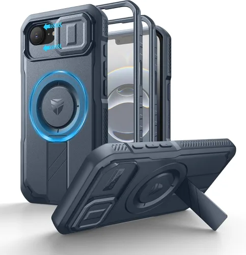 Vista 23 de Dexnor - Funda para iPhone 12 & iPhone 12 Pro con tapa deslizante para cámara, soporte ajustable y protector de pantalla integrado, carcasa