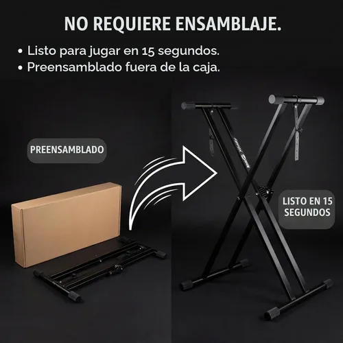 Vista 2 de RockJam Xfinity Double X - Soporte para teclado, premontado y ajustable Pre-assembled double X keyboard stand with safety lock and straps for full
