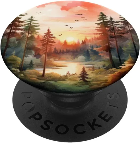 Vista 6 de Sunset Forest Outdoor Pine Tree River Nature PopSockets MagSafe PopGrip para iPhone