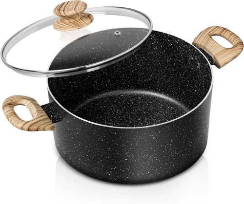 Vista 14 de MICHELANGELO Olla de sopa antiadherente de 4.3 cuartos de galón con tapa, revestimiento de granito no tóxico, compatible con inducción, olla Negro