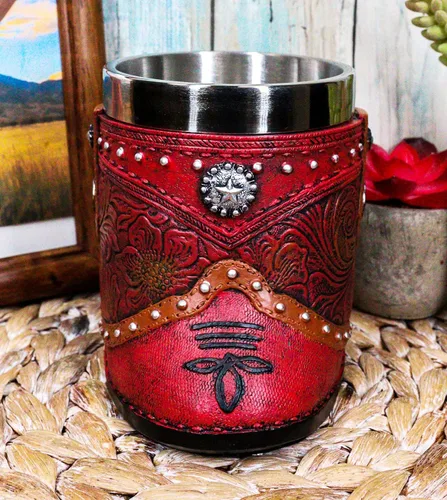 Vista 7 de Ebros Gift Bota rústica de vaquera occidental con taza de café con estrella solitaria en piel sintética con acabado floral de desplazamiento floral