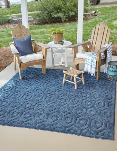 Vista 12 de Unique Loom Outdoor Trellis Textured Collection - Alfombra espacial (2 x 3 pies, rectangular, aguamarina y marfil)