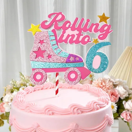 Vista 10 de Decoración para tartas con temática de décimo cumpleaños de 10 años, decoración de cumpleaños de 10 años para niñas, patinaje sobre ruedas, fiesta