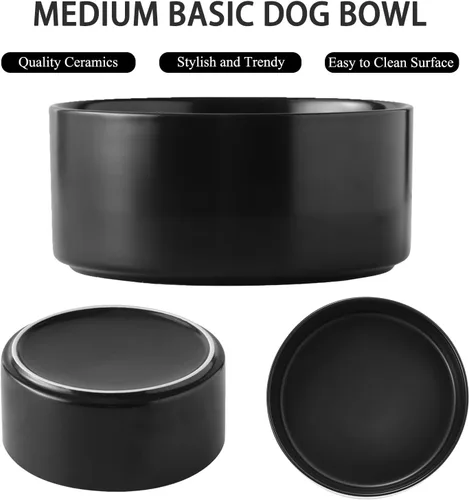 Vista 2 de Cuenco elevado de cerámica de 6 pulgadas para perros – Tazón de comida y agua para perros de 30 onzas con soporte elevado de bambú antideslizante